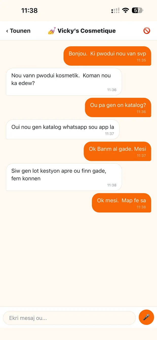 Chat ak yon machann sou Lokal